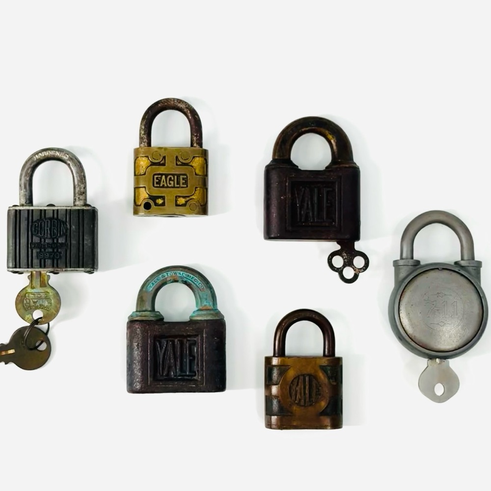 Antique Lot-of-6 USA Padlocks by YALE, EGALE, CORBIN & 7-10